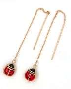 14kt Yellow gold enamel lady bug dangle earrings