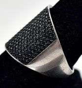 Wide Band Black Spinel Gemstone Ring in Sterling Silver
