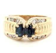14kt Yellow gold double oval sapphire and channel set diamond ring
