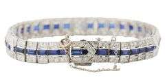 Antique 3.10ctw Old European Diamond and 5.25ctw Synthetic Sapphire Bracelet in Platinum