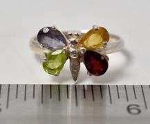 Multi-Gemstone Butterfly Designed Ring  in Sterling Silver
