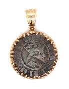 Neat Old English Silver Coin in 14K Bezel