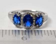 Synthetic Blue Sapphire and CZ Gemstone Ring in 925 Sterling Silver