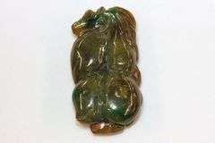 Natural Jadeite Gourds on Leaf Amulet