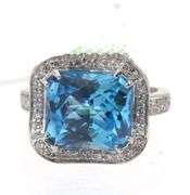 18kt White gold blue topaz and diamond cocktail ring