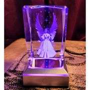 3D Crystal Guardian Angel with Colorful Light Base