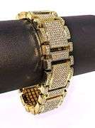 Huge 90 Gram 14 Kt Gold Plate Italian God Father Simualted Diamond Link Bracelet