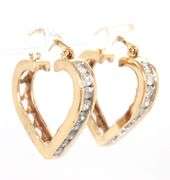 10kt Yellow gold channel set diamond heart shaped earrings