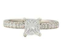 1.05ctw Princess and Round Diamond Straight Engagement Ring in Platinum, GIA CERTIFIED