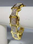 Huge 95.4 Gram Brilliant 14 K Yellow Gold Plated 35 Ctw Simulated Diamond Link Bracelet