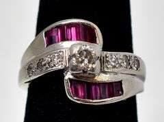 Stunning 14K White Gold Diamond and Ruby Gemstone Ring