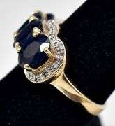 Elegant 14K Yellow Gold Blue Sapphire Gemstone and Diamond Ring