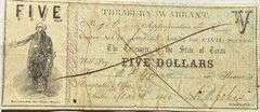 Jan  13 1862 $5 Texas Treasury Warrant