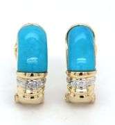 14kt Yellow gold turquoise and diamond accent earrings