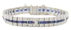 Antique 3.10ctw Old European Diamond and 5.25ctw Synthetic Sapphire Bracelet in Platinum