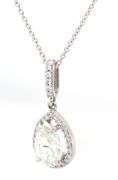 14kt White gold 2ct pear shaped diamond in 1/4ctw halo pendant on chain