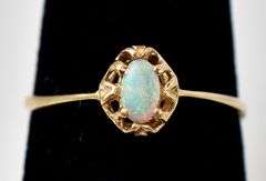 Dainty 10K Yellow Gold Opal Gemstone Ring