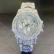 Iced Quartz Watch with Rhinestones Waterproof