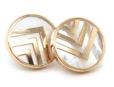 14kt Yellow gold Circle chevron mother of pearl stud earrings