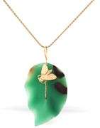 14kt Yellow gold Green agate leaf bee pendant on chain