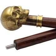 Brass Skull Walking Cane with Hardwood Shaft