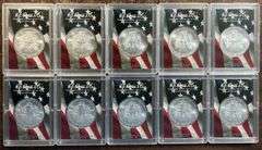 Ten (10) Superb Gem BU 2003 $1 American Silver Eagles in custom holders