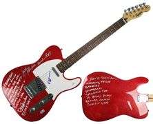 The Beach Boys Signed Fender Guitar w Surfin USA Lyrics Exact Proof BAS Witness