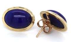 10kt Yellow gold oval Lapis earrings