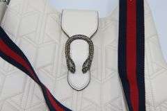 GUCCI, White Dionysus Hobo Leather Large Shoulder Bag with Web Strap