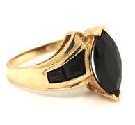 14kt Yellow gold marquise and baguette black onyx ring