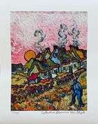 Estate Pencil Signed Vincent Van Gogh, Thatched Cottages in the Sunshine