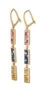 0.42ctw Diamond and Multicolored Sapphire Triple Station Dangle Earrings in 18K