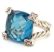 David Yurman blue topaz cushion on point ring