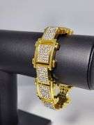 Huge 95.4 Gram Brilliant 14 K Yellow Gold Plated 35 Ctw Simulated Diamond Link Bracelet