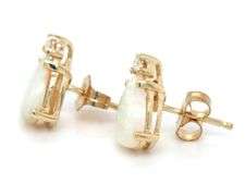 14kt Yellow gold pear shaped opal and diamond accent stud earrings