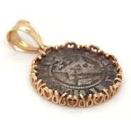 Neat Old English Silver Coin in 14K Bezel