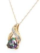 Set of 10kt Yellow gold Mystic topaz pendant on chain necklace and matching earrings