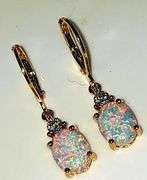 14 K Gold Plated 4 Ctw Welo Color Play Lab Simulated Opal Earrings