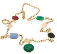 Multi Colored Carved Intaglio Station Pendant Necklace in 14K