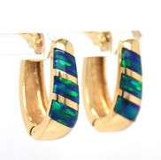 Pretty 14K YG Huggie Earrings with Opal Inlay