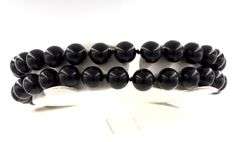 Set of black onyx beaded necklace, bracelet and stud