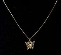 Amazing 14K Yellow Gold Butterfly Pendant Necklace