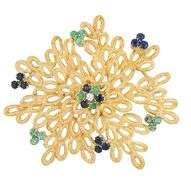 Vintage Toliro Emerald Sapphire and Diamond Brooch in 18K