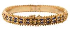 Retro Blue Enamel Etruscan Style Bangle Bracelet in 14K