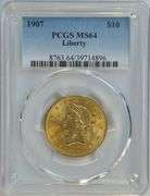 Nearly Gem BU 1907 $10 Liberty Gold Piece. PCGS MS64