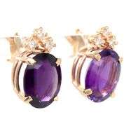 14kt Yellow gold oval amethyst and diamond stud earrings
