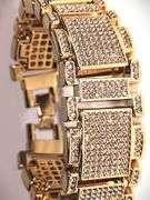 Huge 90 Gram 14 Kt Gold Plate Italian God Father Simualted Diamond Link Bracelet