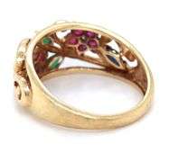 Colorful 10K YG Floral Motif Ring, Earring, and Pendant Suite