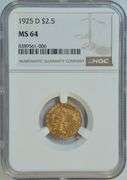 Virtual Gem BU 1925-D $2.50 Indian Gold Piece. NGC MS64