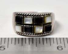 Black Onyx and Mother of Pearl Gemstone Ring in Sterling Silver